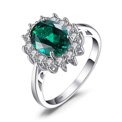 Diana Style Emerald 925 Sterling Silver Ring