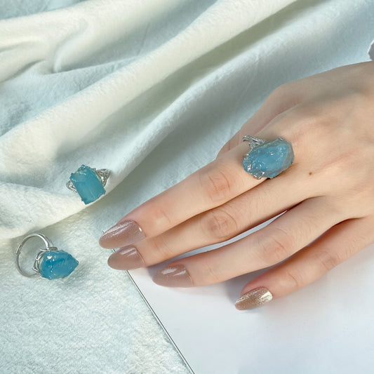 Natural Aquamarine Sterling Silver Adjustable Ring