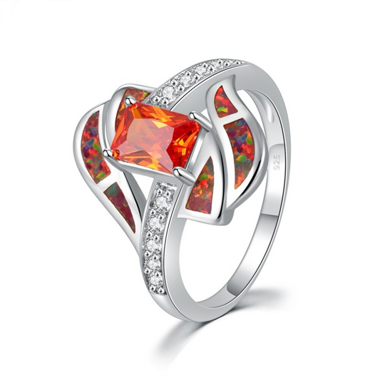 Spiritual Orange Fire Opal Silver Ring