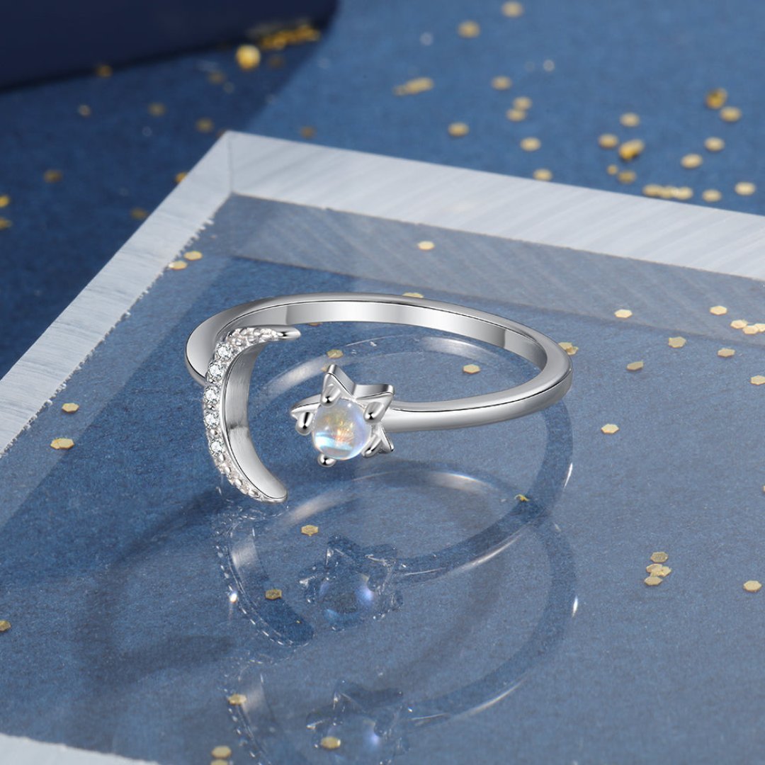Leuchtender Mondstein-Ring aus Sterlingsilber, verstellbar