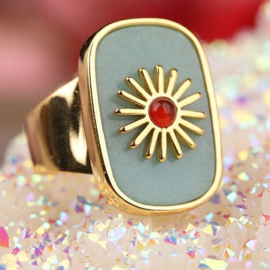 Resplendent Birthstones Sun Flower Adjustable Ring