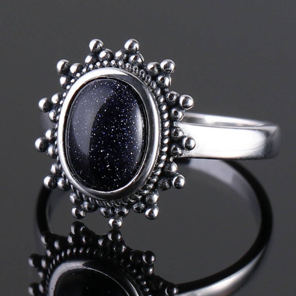 Elegant Natural Blue Sandstone Silver Ring