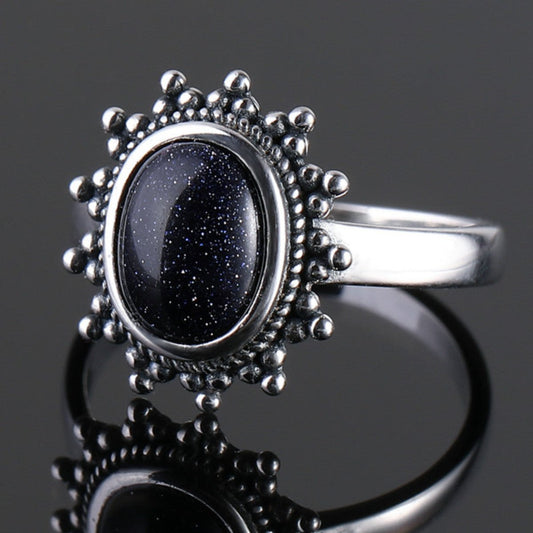 Elegant Natural Blue Sandstone Silver Ring