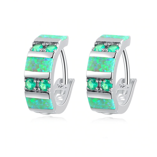 Spiritual Green Opal & Emerald Silver Earrings