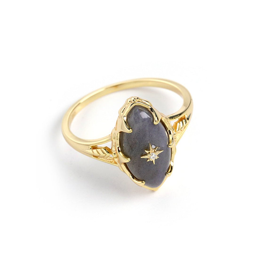 Vintage Star Labradorite 925 Sterling Silver Ring