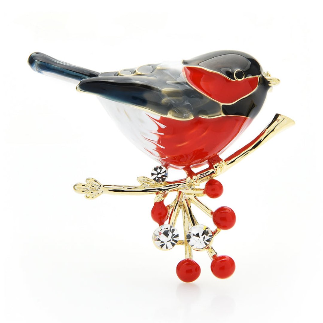 Elegant Enamel & Zirconia Bird Brooch