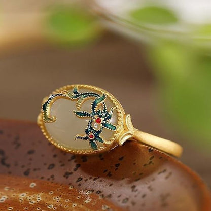 Elegant Gold Hetian Jade Adjustable Ring