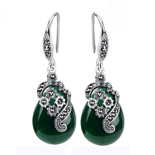 Vintage Emerald & Garnet 925 Silver Earrings