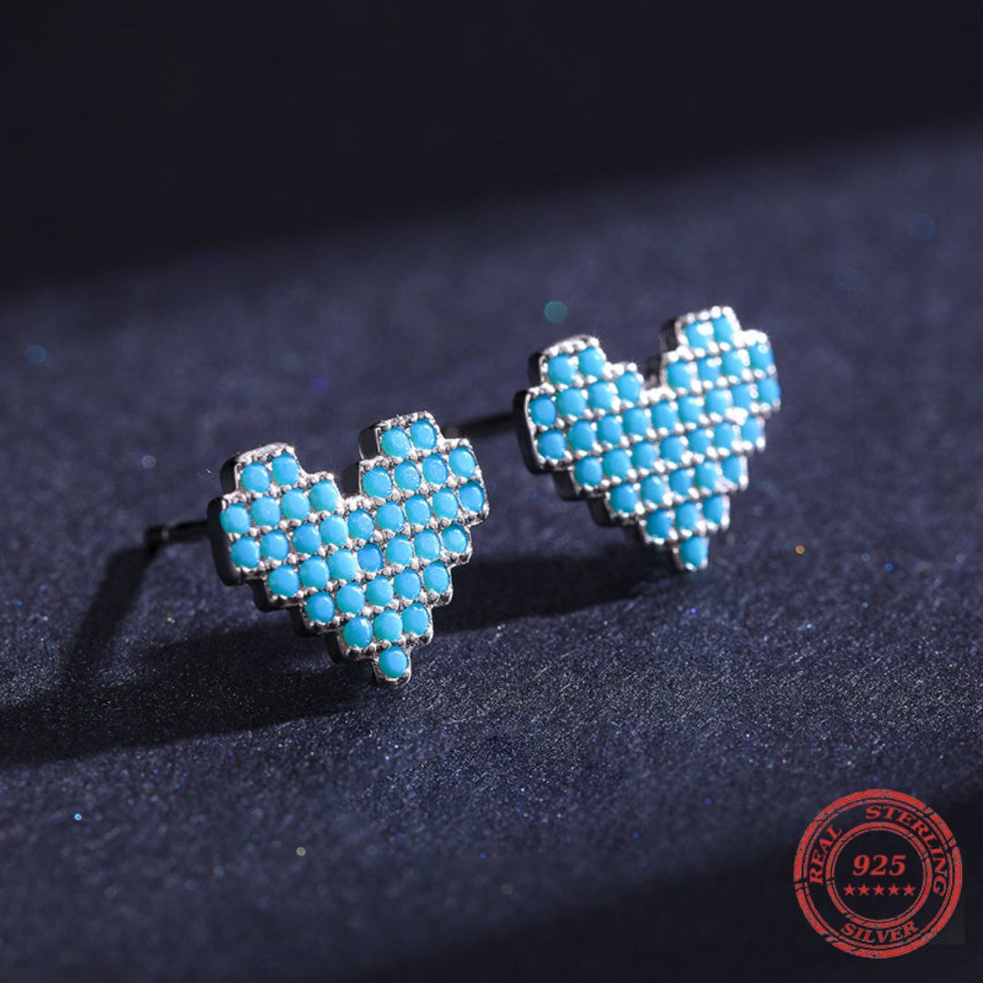 Turquoise Heart 925 Sterling Silver Stud Earrings