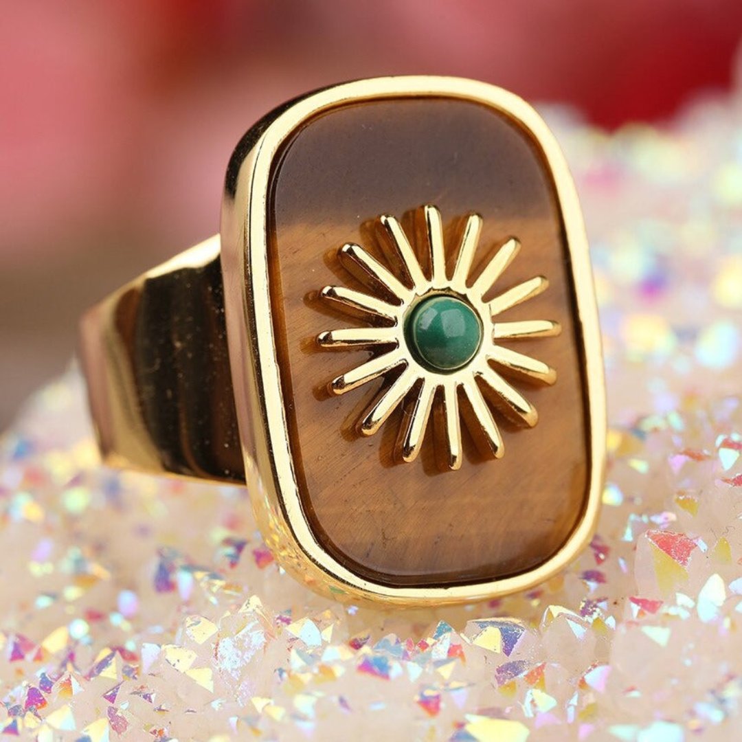 Resplendent Birthstones Sun Flower Adjustable Ring