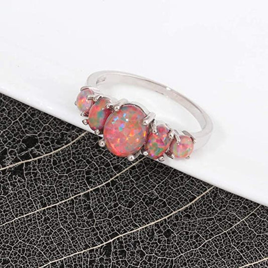 Chic Orange Fire Opal Silver Plated Ring