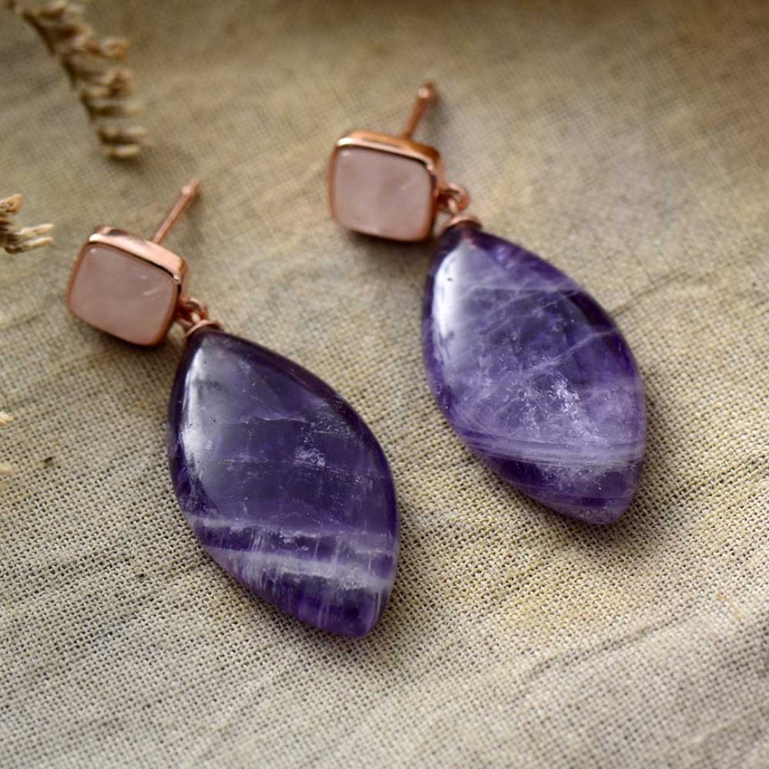Spiritual Amethyst & Agate Rose Gold Earrings