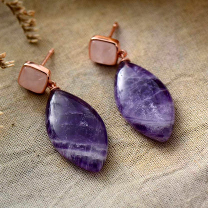 Spiritual Amethyst & Agate Rose Gold Earrings