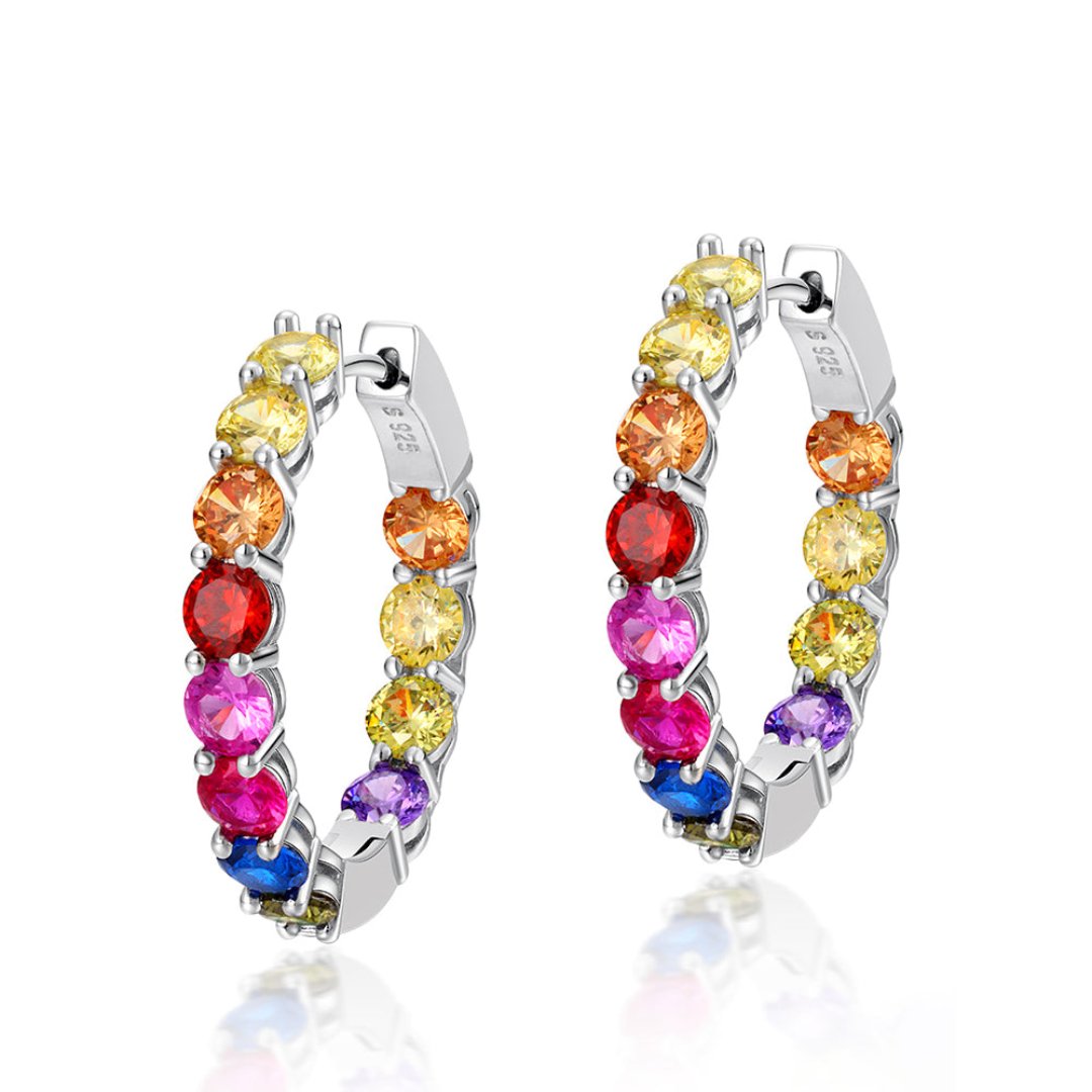 Colorful Zirconia 925 Sterling Silver Hoop Earrings