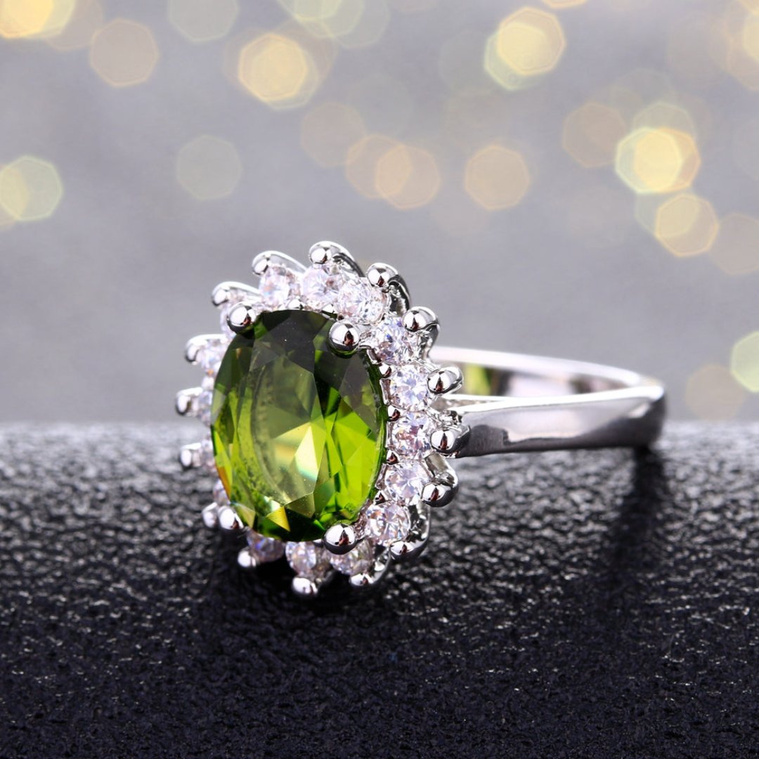 Flower Peridotite Sterling Silver Ring