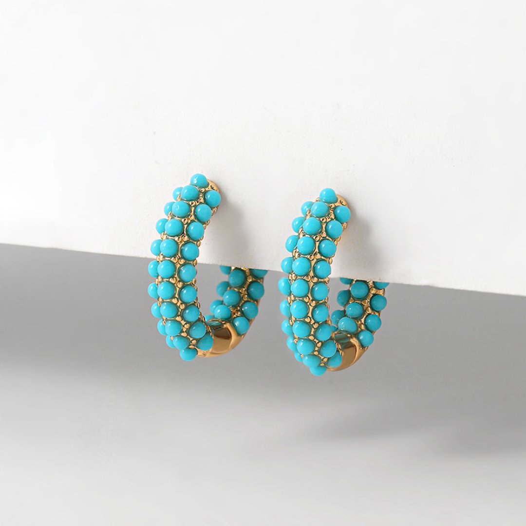 Elegant Turquoise Round Beads Hoop Earrings