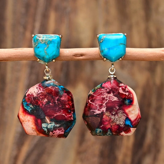 Ethnic Colorful Natural Jasper Earrings