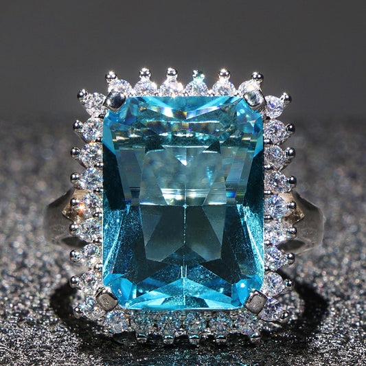Enchanting Aquamarine 925 Steling Silver Ring