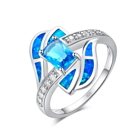 Spiritual Aquamarine Opal Silver Ring