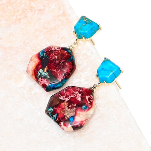 Ethnic Colorful Natural Jasper Earrings