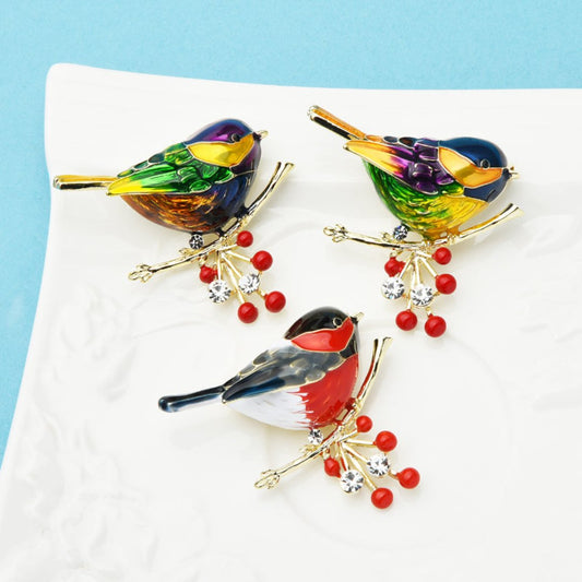 Elegant Enamel & Zirconia Bird Brooch