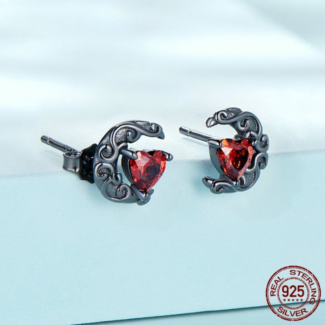 Red Zirconia Black 925 Sterling Silver Earrings