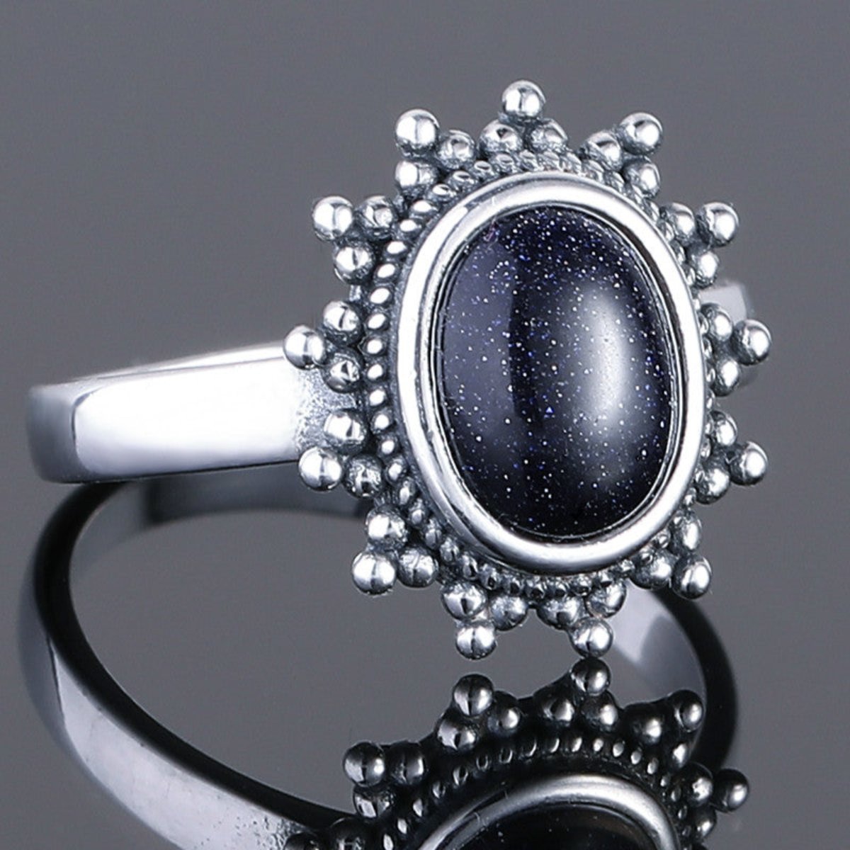 Elegant Natural Blue Sandstone Silver Ring