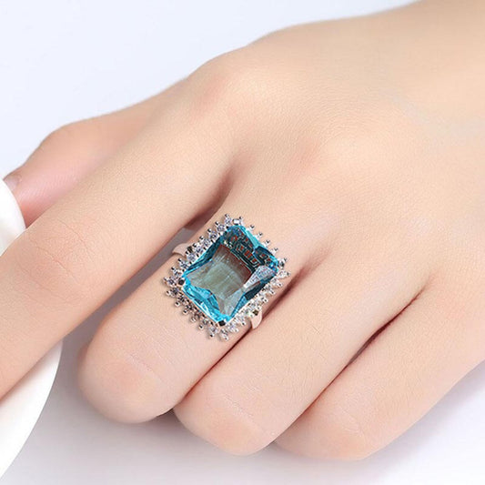 Enchanting Aquamarine 925 Steling Silver Ring