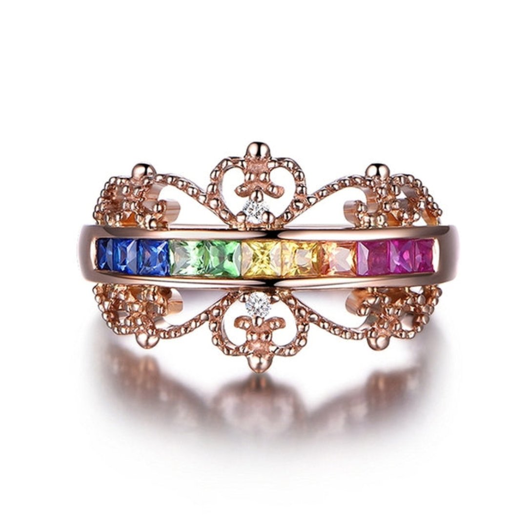 Rainbow Colorful Topaz 925 Silver Ring