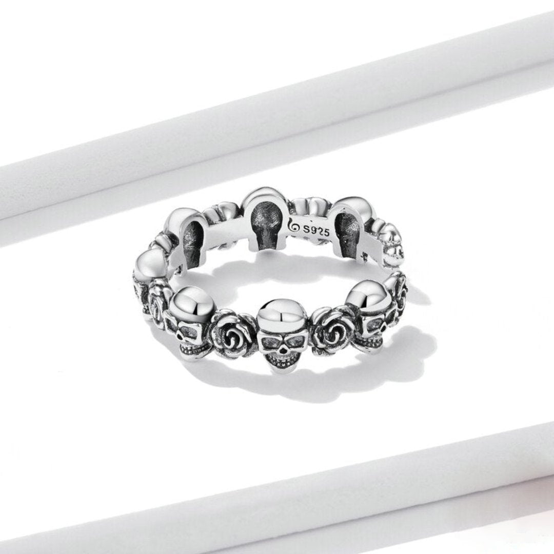 Rose Skull 925 Sterling Silver Adjustable Ring