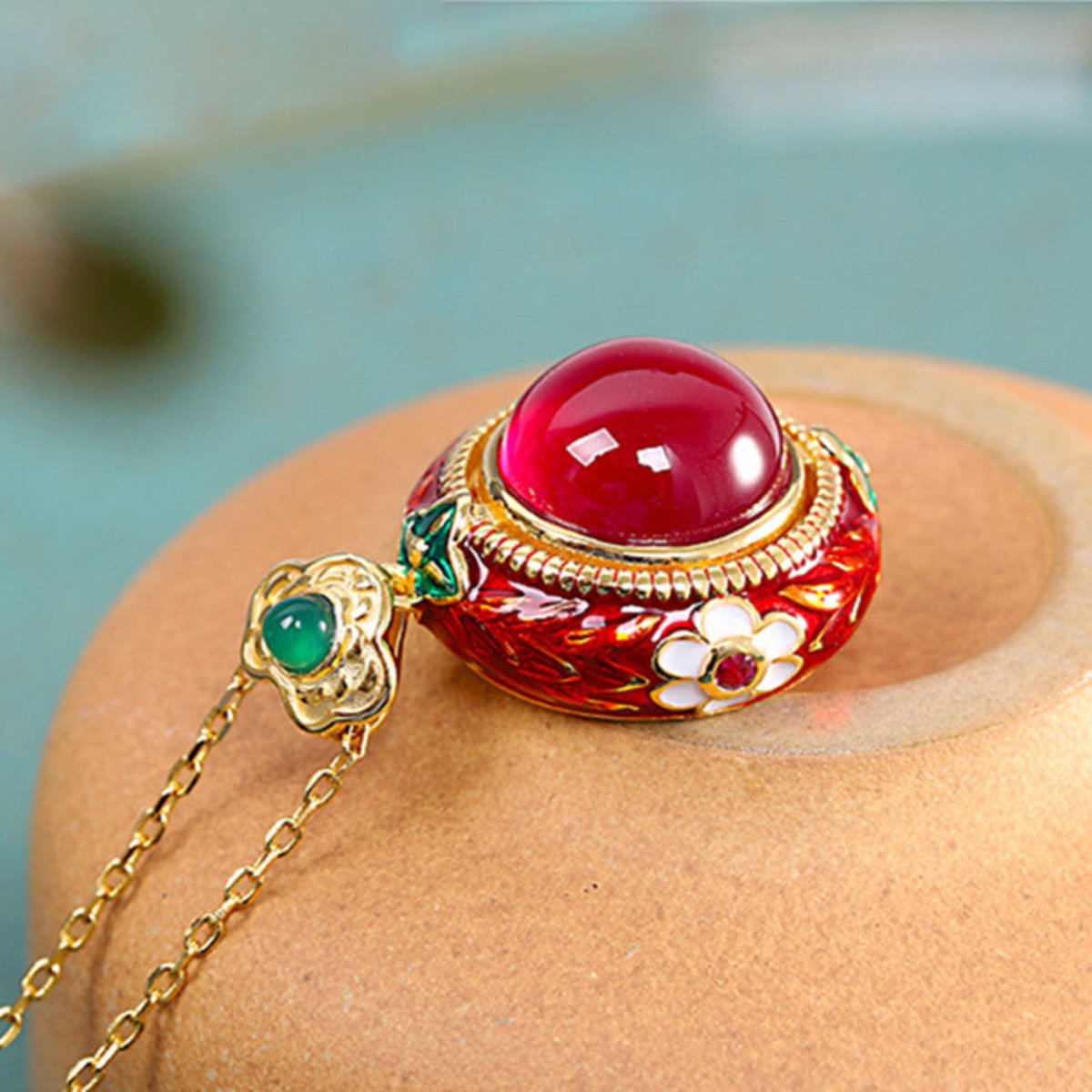 Vintage Red Corundum Sterling Silver Necklace