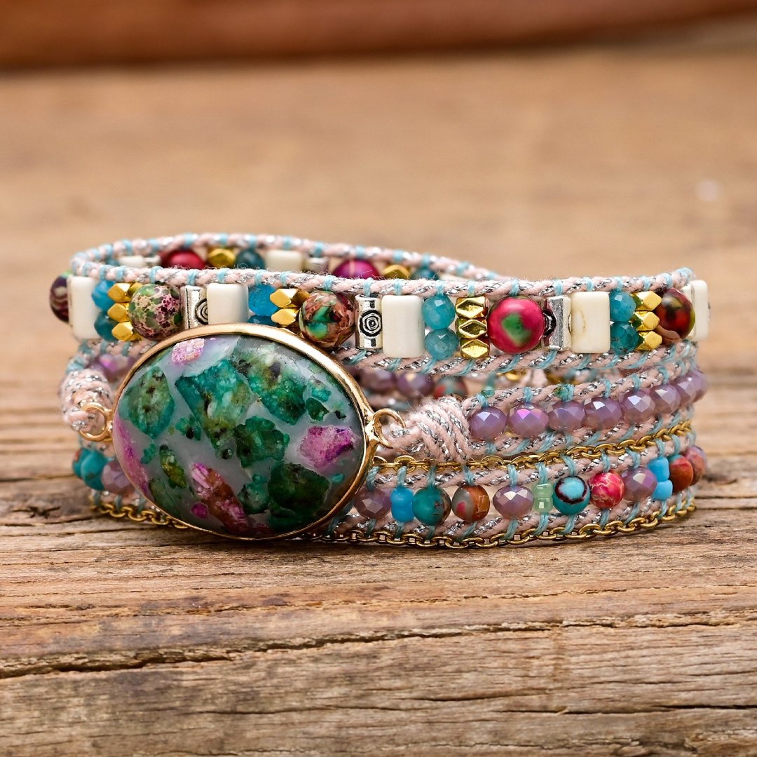 Oval Mixed Color Calcite Wrap Bracelet
