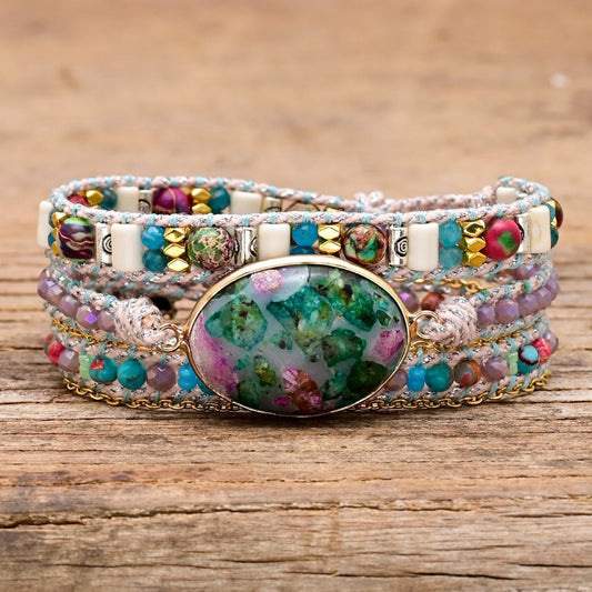 Oval Mixed Color Calcite Wrap Bracelet
