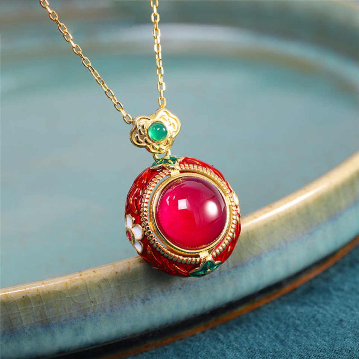 Vintage Red Corundum Sterling Silver Necklace