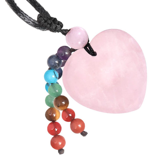 7 Chakra Herzform Rosenquarz Halskette 
