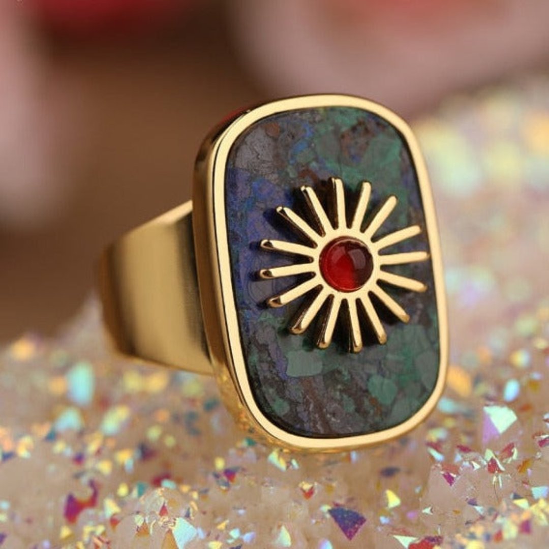 Resplendent Birthstones Sun Flower Adjustable Ring