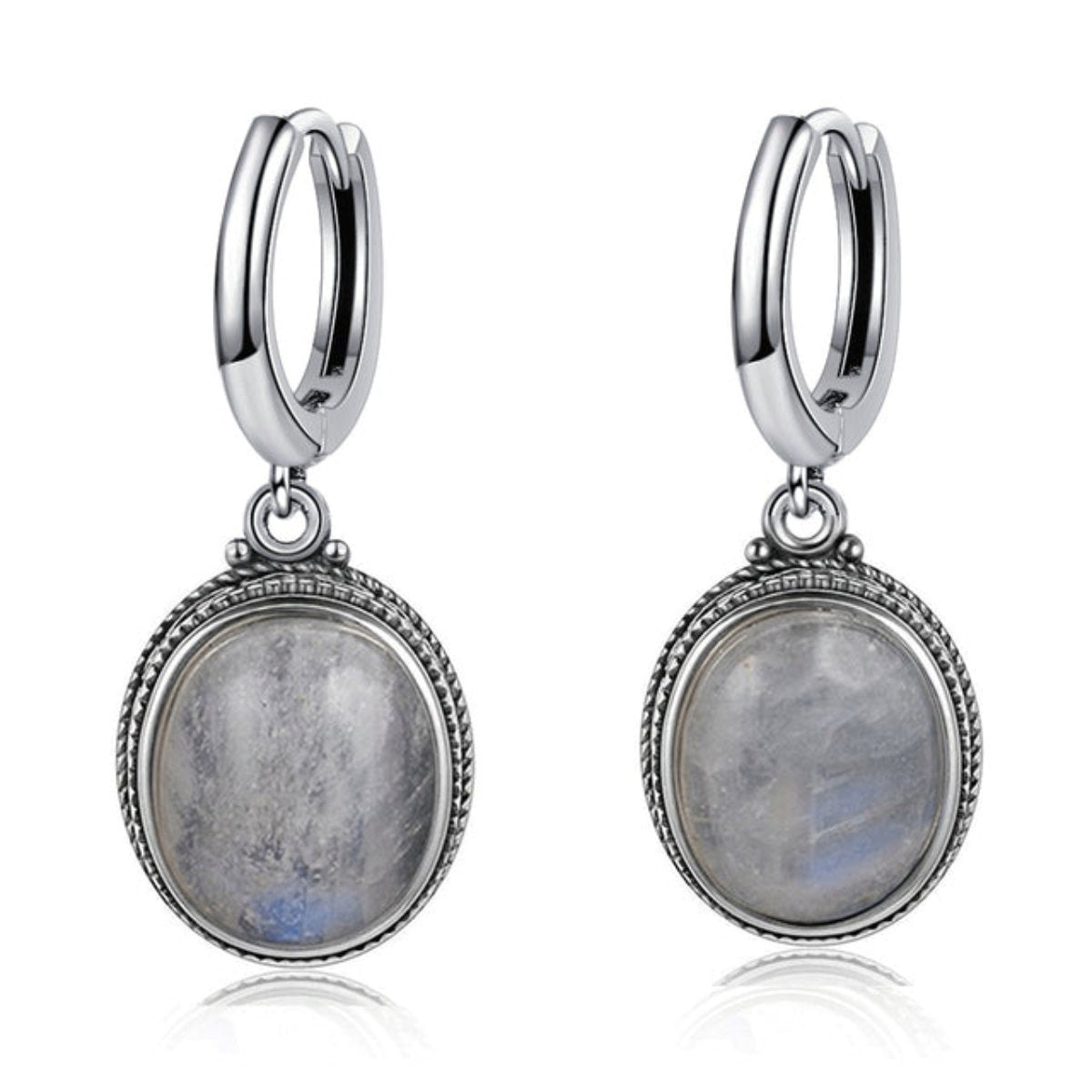 Vintage Natural Stone Oval Hoop Earrings