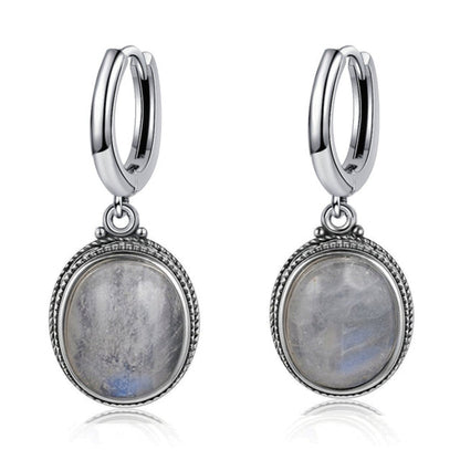 Vintage Natural Stone Oval Hoop Earrings