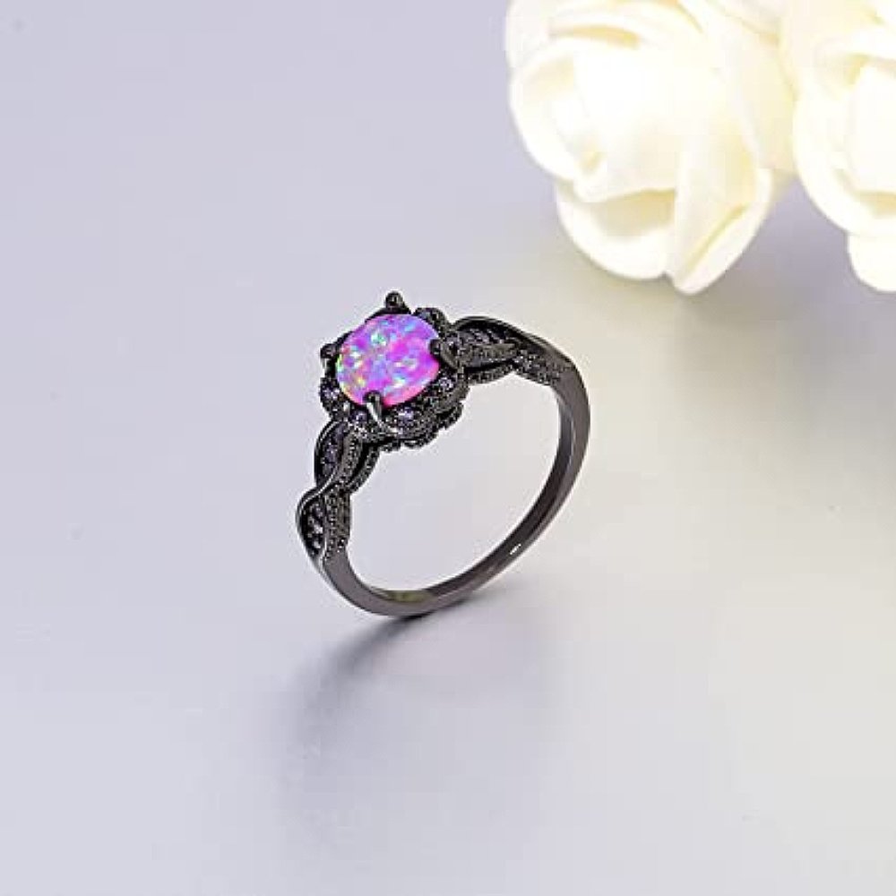 Flower Opal Zirconia Black Ring