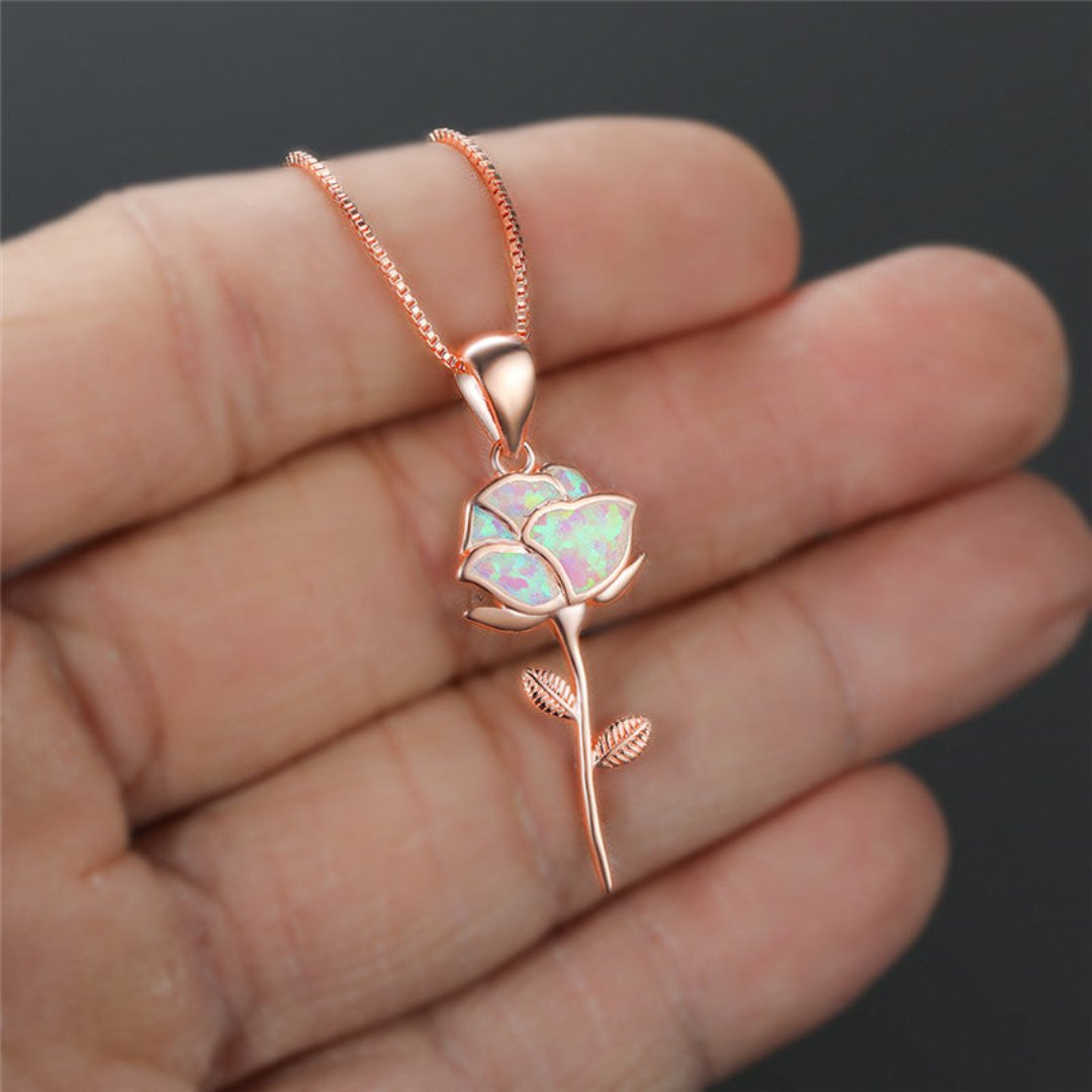 Blume Weißer Opal 925 Sterling Silber Halskette 