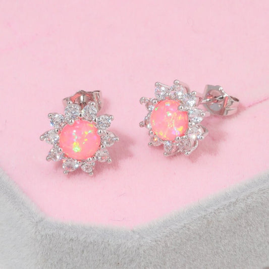 Sunflower Opal Silver Plated Earrings