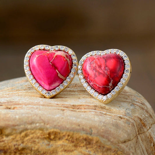 Spiritual Natural Stones Heart Stud Earrings