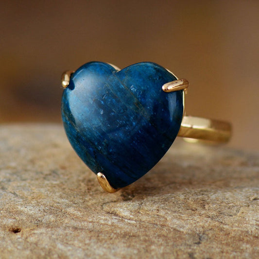 Spiritual Natural Stone Heart Adjustable Ring