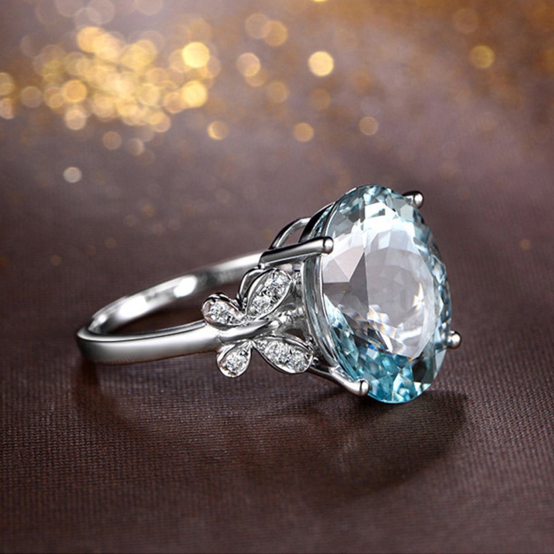 Vintage Butterfly Aquamarine Sterling Silver Ring