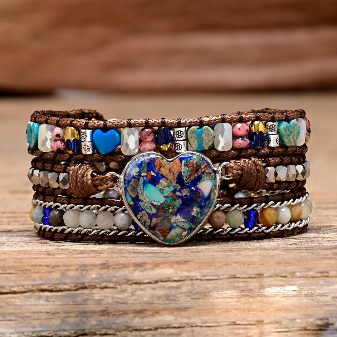 Boho Heart Blue Color Calcite Wrap Bracelet