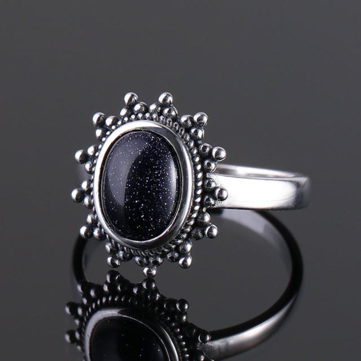 Elegant Natural Blue Sandstone Silver Ring