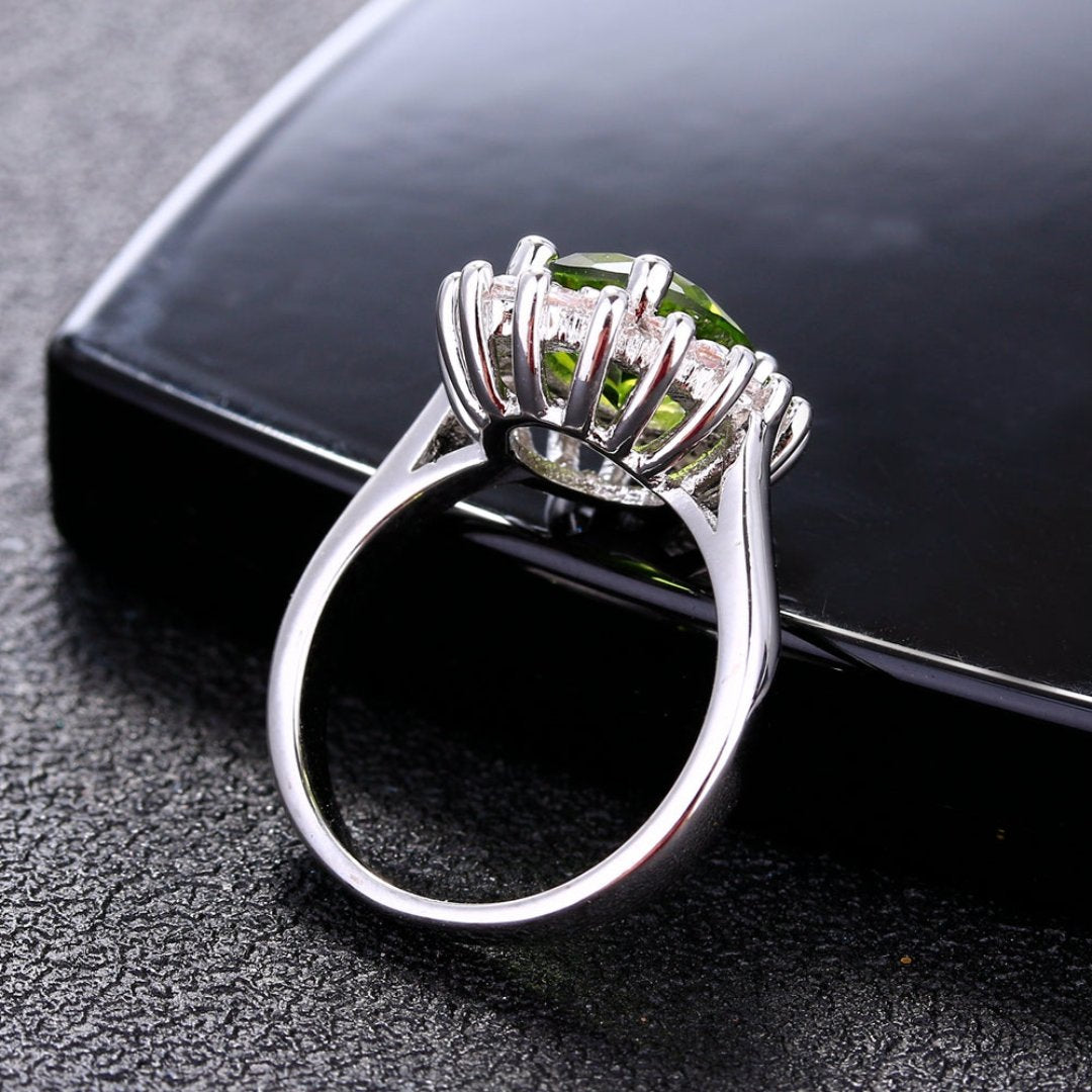 Flower Peridotite Sterling Silver Ring