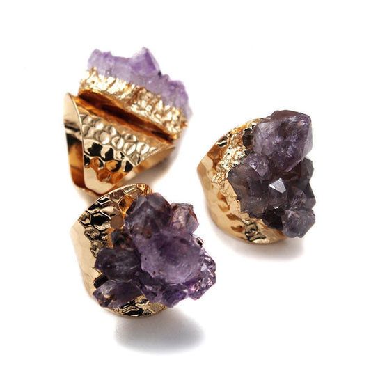 Natural Raw Amethyst Adjustable Ring