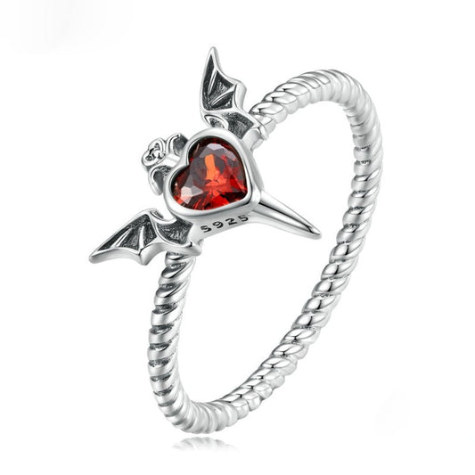 Halloween Red Heart Zirconia Silver Ring