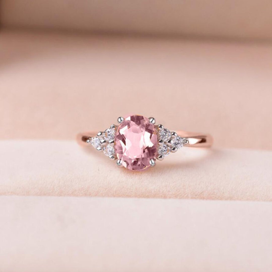 Chic Pink Oval Quartz Ring